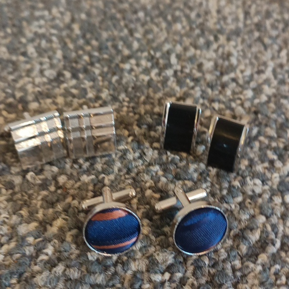 Men's cuff links lot 3 pairs silver tone back
